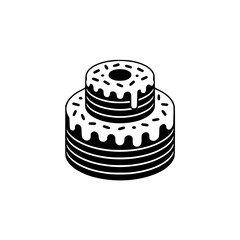 Isometric Tiered Cake Illustration in Black and White