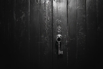 Fototapeta premium Antique Key in Keyhole on Dark Wooden Door
