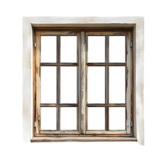 Obraz premium Rustic Wooden Window Frame with Peeling Paint for Vintage Home Decor Illustrations and Shabby Chic Designs