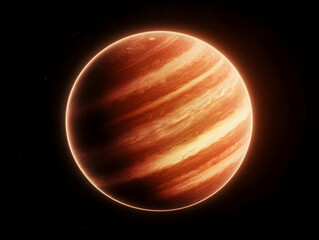 Illustration of a Planet in Space with Orange and Yellow Hues and Glowing Halo