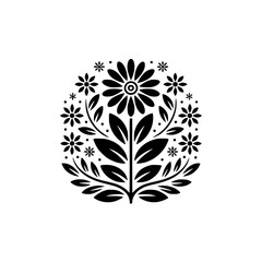 Black Floral Emblem on White: Minimalist Plant Design