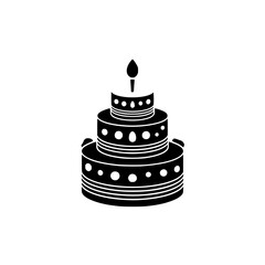 Black & White Cake Icon with Candle, Simple Illustration