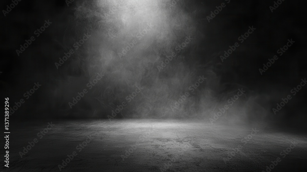 Poster empty space of studio dark room concrete floor grunge texture background with spot lighting and fog 