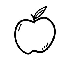 Healthy Apple Fruit Doodle Line Art on Transparent Background. Hand Drawn Coloring Page