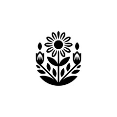 Minimalist Floral Icon - Black on White, Vector Graphics