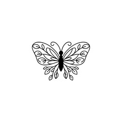 Minimalist Botanical Butterfly Logo, Delicate Line Art on White