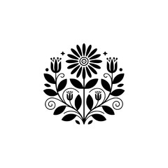 Minimalist Floral Ornament in Black on White: Vector Illustration