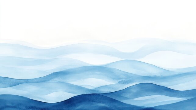 Blue watercolor mountainscape; serene landscape background for design