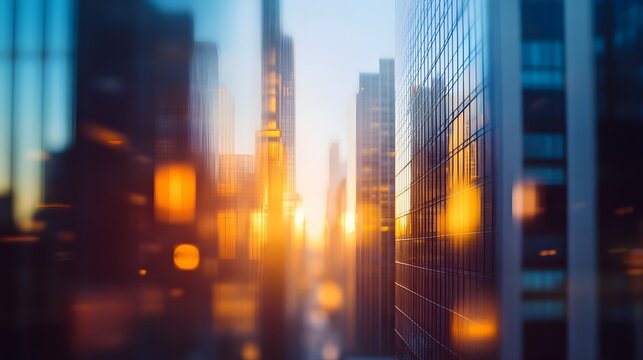 Abstract Background of Two Office Towers in Manhattan Neighborhood, Urban Architecture Blur Close-up Shot for Business Concepts and Real Estate Websites