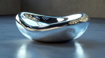 Polished silver bowl on dark floor, modern interior