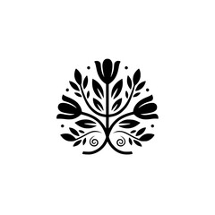 Elegant Black Floral Crest Logo, Minimalist Plant Emblem