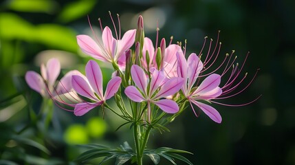 Detailed image of Cleome genus flowering plants showing botanical features for educational purposes