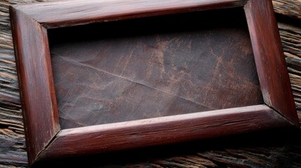 Obraz premium A rustic wooden frame resting on a weathered table, showcasing its rich texture and natural aging