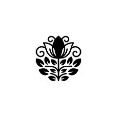 Minimalist Floral Emblem in Black on White Background