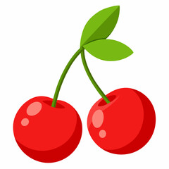 bright red cherries with attached stems