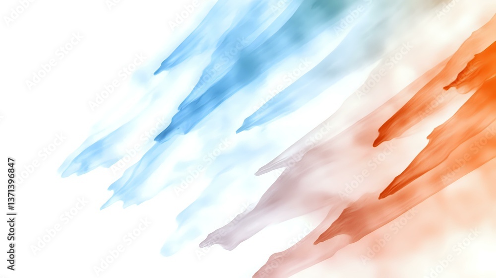 Poster soft diagonal brush strokes in blue and coral orange create abstract watercolor background with gent