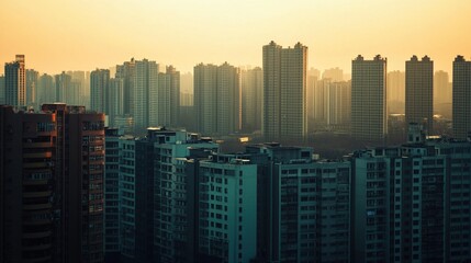 Obraz premium Urban skyline at sunrise