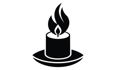 Burning candle front view silhouette, Candle icon, Black silhouette, Vertical front side view, Vector simple flat graphic illustration Isolated object on white background.