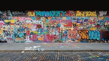 Urban street art wall, graffiti, city alley, vibrant colors