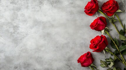 Red Roses Laying Against A Grey Textured Background