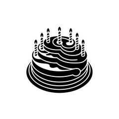 Black and White Birthday Cake Illustration with Candles
