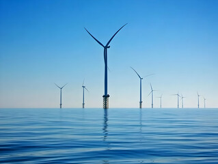 Photo of Wind Turbines Generating Power in Blue Sea with Clear Sky