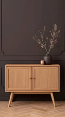 Photo of Wooden Cabinet with Decoration Against Dark Background