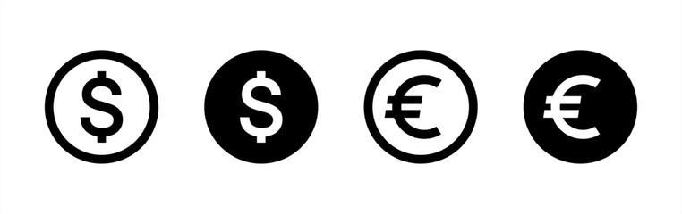 Dollar and Euro icon set. Internet money, currency, earnings, bank, wallet, payment, coin vector 10 eps.