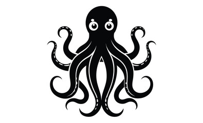 Octopus with tentacles silhouette, octopus line art vector, octopus icon silhouette vector illustration