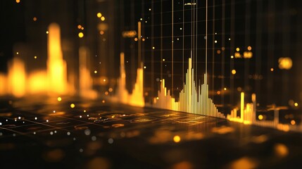 golden financial graph on black background stock market investment success.