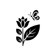 Obraz premium Elegant Black and White Flower with Butterfly Icon