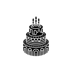 Minimalist Black & White Birthday Cake Icon, Celebration Graphic