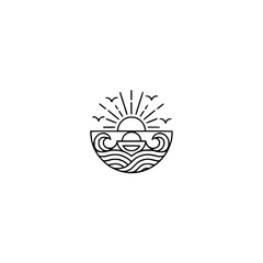 Minimalist Sun and Sea Line Art Logo: Tranquility & Vacation