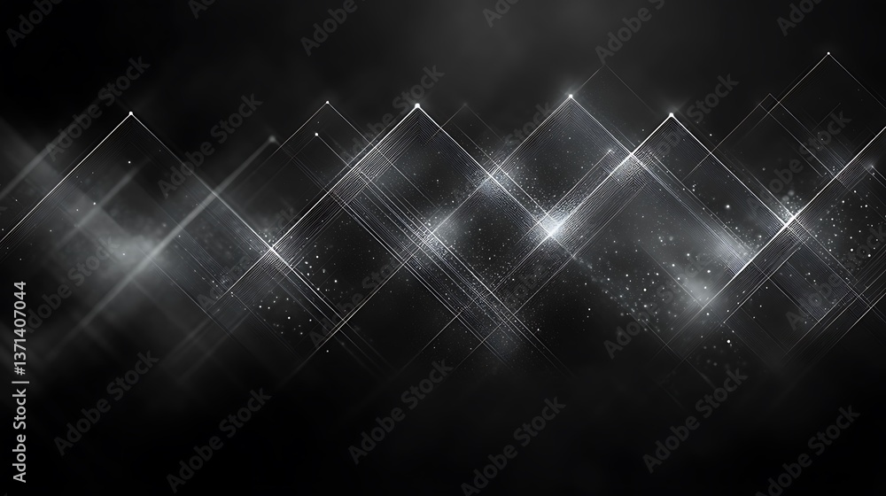 Poster striking silver geometric abstract backdrop with sparkles, modern art design for backgrounds and cre