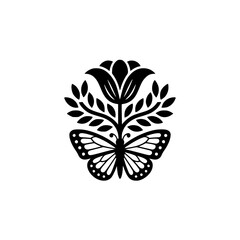 Elegant Floral Butterfly Silhouette Illustration on White Background