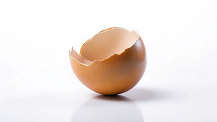 Candid Cracked Eggshell Photo:  White Background, Separated Shell Pieces, Close-up, Macro Photography, Egg Shell Texture, Food Photography
