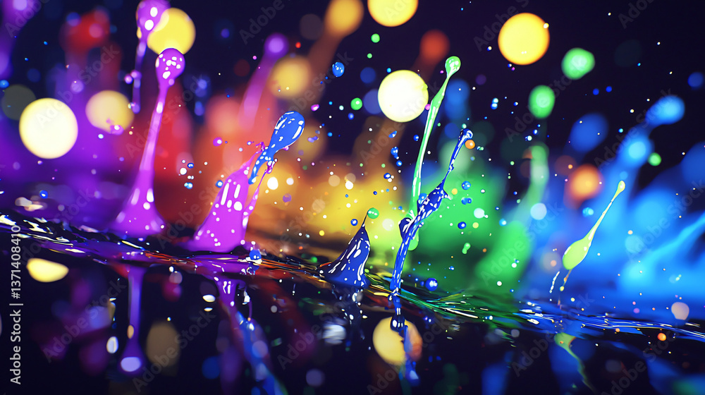 Poster magnificent and colorful water drop capturing light and color in a unique abstract design full of cr