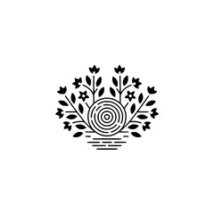 Minimalist Floral Logo: Concentric Circle & Foliage Design