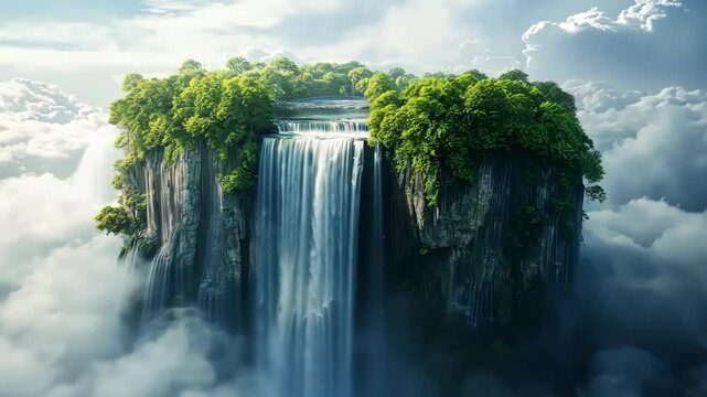 Floating island with waterfall in the sky