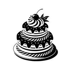 Elegant Black & White Birthday Cake Illustration