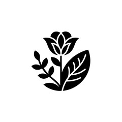 Minimalist Flower Icon, Black Floral Emblem, Botanical Illustration