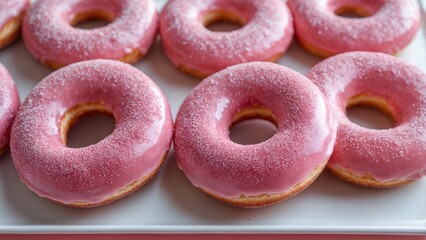 Pink donuts sprinkled with sugar