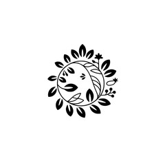 Minimalist Floral Crest Emblem, Black & White Nature Design