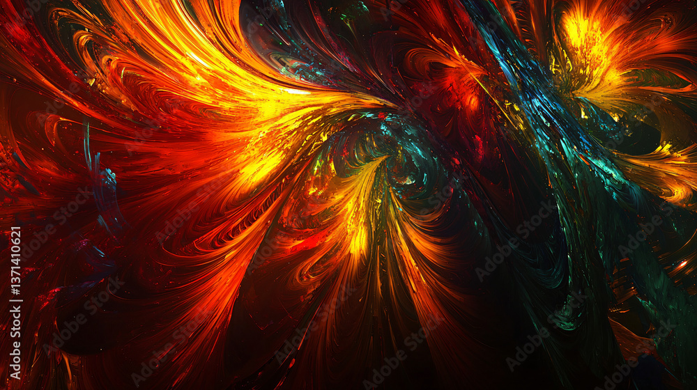 Poster strikingly colorful abstract background showcasing ethereal illumination and surreal textures for a 