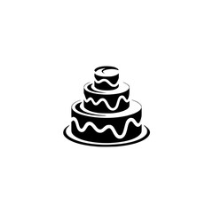 Minimalist Black & White Three-Tier Cake Icon on White Background