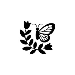 Minimalist Butterfly and Flower Illustration, Black and White Design