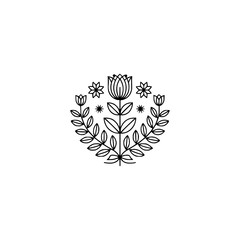 Minimalist Floral Emblem: Line Art Circle Design on White