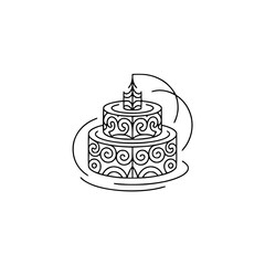 Elegant Line Art Cake Illustration for Celebrations & Design