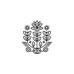 Minimalist Botanical Logo: Line Art Plant Illustration on White