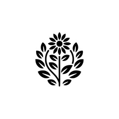 Minimalist Sunflower Logo Icon, Black and White, Elegant Design